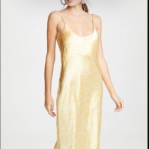 Ganni yellow satin floral dress